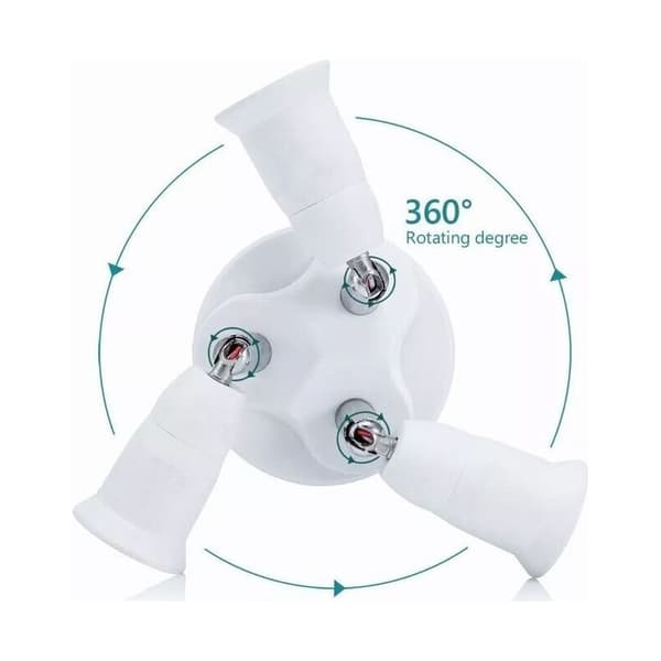 Triple E27 LED skruepære forlængerkabel, 360° justerbar, 3 E27 adapter til loftslampeholder