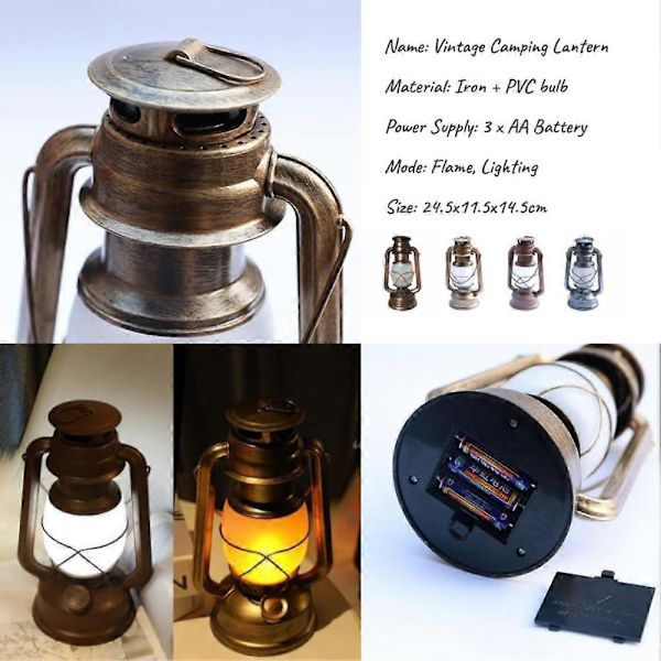Retro bærbar lykt utendørs camping parafinlampe Brown