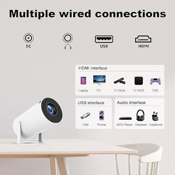 HY300 Pro 4K Smart Mini Projektor - Android 12, WiFi 5G & Bluetooth 5.2, 160 ANSI, 180° drejelig, Auto Keystone
