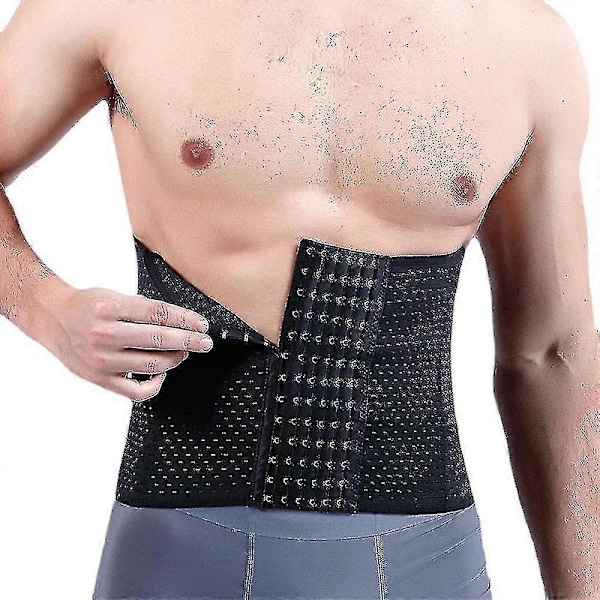 Herre Taljetræner Korsetter Shapewear Med Stålbens Slankende Mavekontrol Bælte Sauna Dragt Til Fitness Body Shaper Tw Black L
