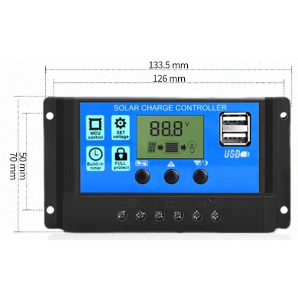 20a/30a LCD Solpanel Batteri Regulator Laddningskontroller Dubbel USB 12V/24V -Sy 20A
