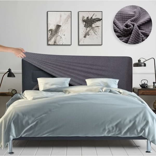 Stretch sänggavelöverdrag – Vadderat tvättbart dammskydd i jacquard för enkel-/dubbel-/king size – Mörkgrå 150-170 cm