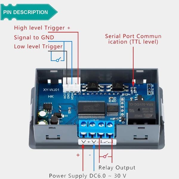 DC 6-30V Tidsforsinkelsesrelæmodul med LCD-display, justerbar digital timer (0,01s-9999min), beskyttelse mod omvendt fejl
