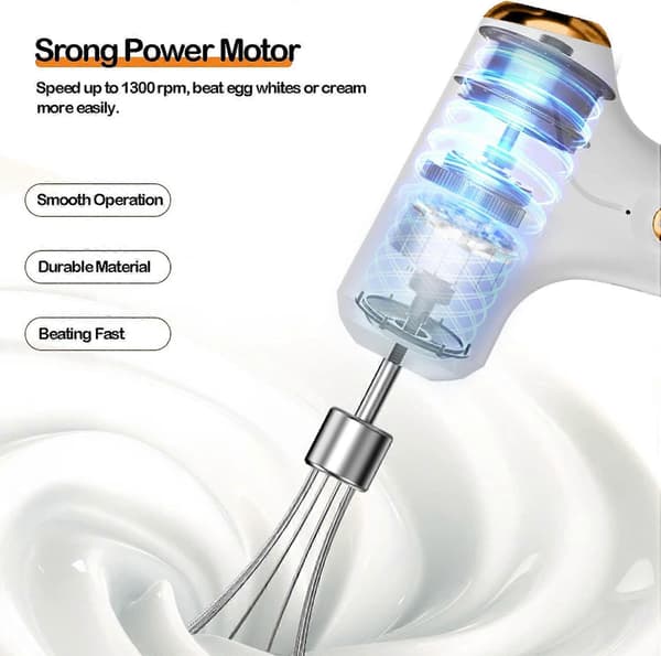 Elektrisk håndvisp, USB-oppladbar, eggvisp med 2 avtakbare visper med 3 hastighetsmoduser White