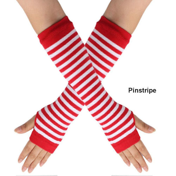 Fingerlösa Handskar Stilren Längd 31cm Vinter Armvärmare Vinteraccessoarer Red White Pinstripe