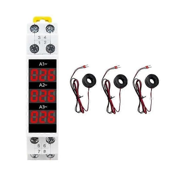 Din Skinne Montering 3 Faset Ampere Meter Mini Modulær Strømmåler Målerindikator LED Digital Display Detektor Amperemeter