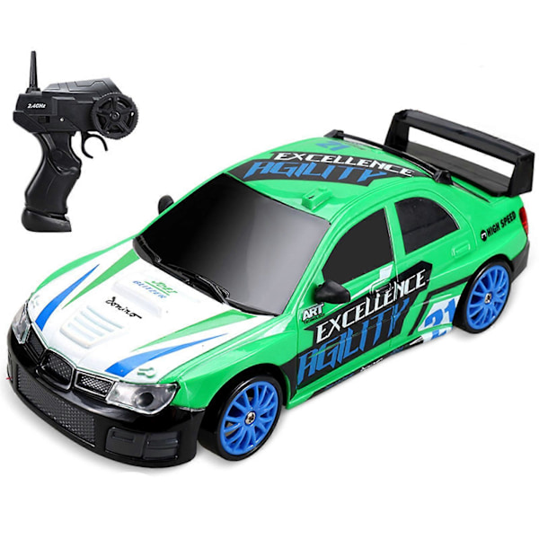 RC Driftbil, 15 km/t, ripebestandig, lett, oppladbar, lav friksjon, fjernstyrt bil Green