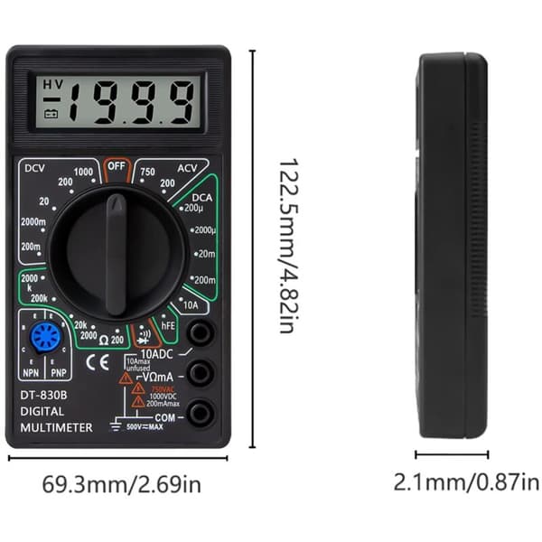 Profesjonelt digitalt multimeter, kontinuitetstester, voltmeter, amperemeter, ohmmeter, DC spenningstester, motstandstester