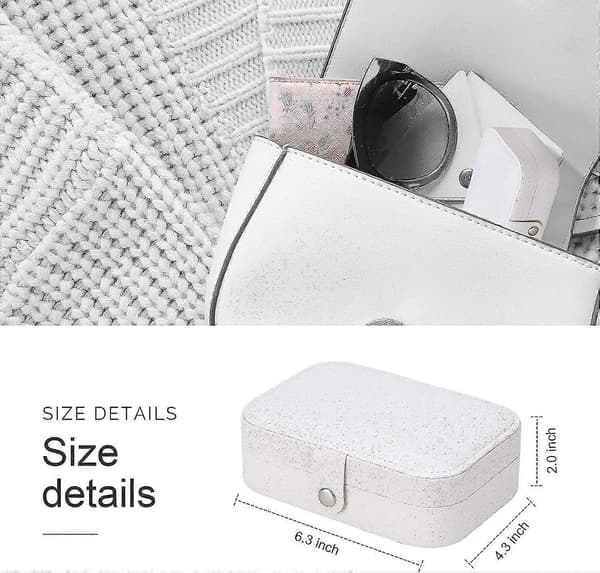 Smyckeskrin, 2 lager PU-läder litet bärbart resefodral white