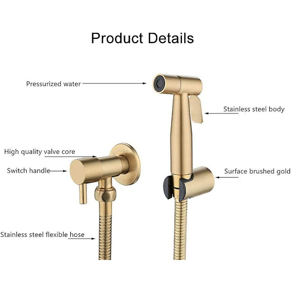 Dhrs Toalettbidet i rostfritt stål, Bidet-sprayset, Kran-spray, Toalett-spray (guld)