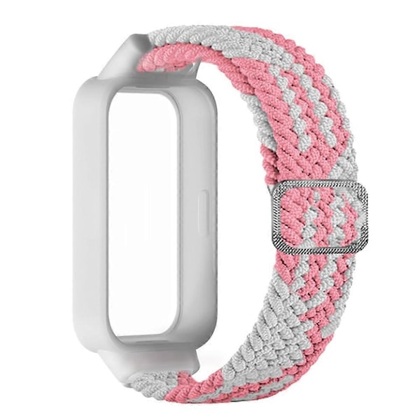 För Xiaomi Smart Band 9 Active Redmi Band 3 Vävda Nylonarmband Snap-On Fodral Klockarmband - Rosa Vit Multicolor Pink White