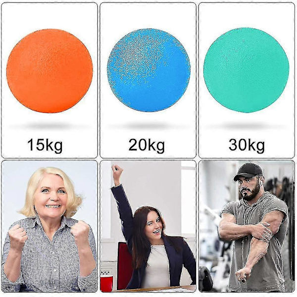 3 stk. rund grepsball - oransje+blå+grønn