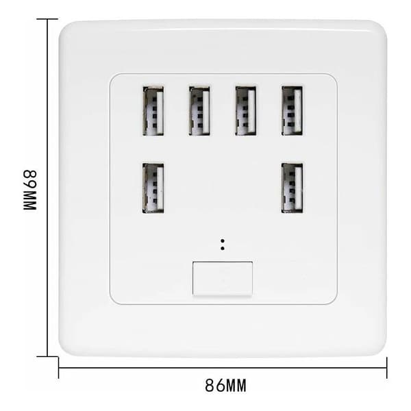 Universal USB-vægstik, 6 indbyggede porte, 220V 4A opladningspanel, hurtig opladning