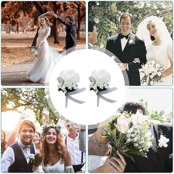 2 stycken Rosors Corsage, Knapphålsblomma, Bröllopsblomma Corsage, Bröllopsboutonniere, Brudgumsboutonniere, Bröllopsboutonniere Vit Ros