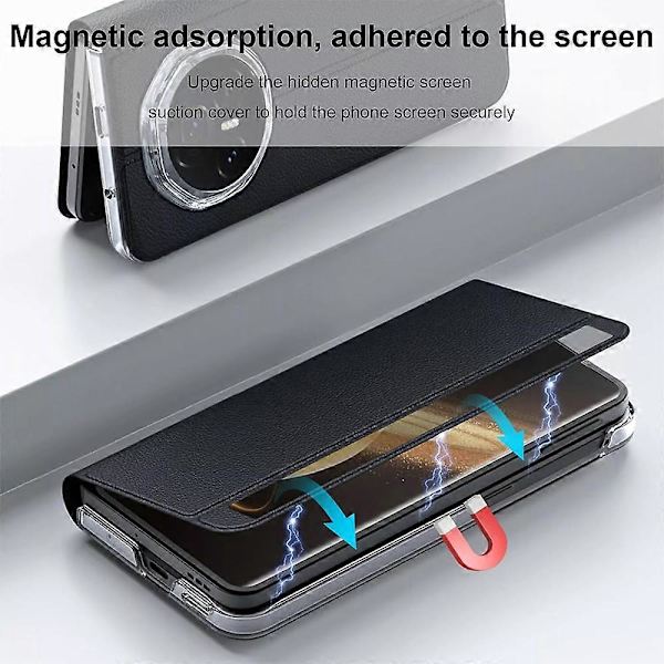 Etui til Honor Magic V3, støtsikkert og stilig PU-skinnveske Black