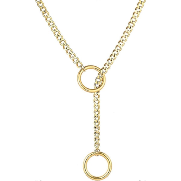 Hjerte O-ring Slip Chain Halskjede for Kvinner Rustfritt Stål Kubansk Kjede Hjerte Halskjede Punk Rock Krage Halskjede Håndlaget Justerbar Lariat Y Halskjede- Gold Ring