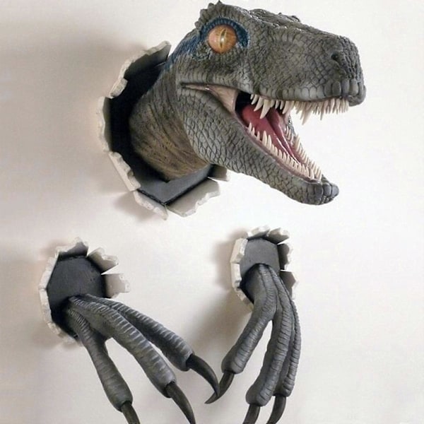 Dinosaurieväggskulpturer 3D Resin T-rex Väggmonterade Tyrannosaurus Statyer, 100% Nya Blue