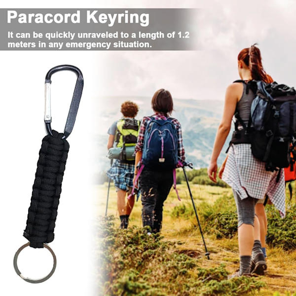 5 stk. Paracord nøgleringe med karabinhager, flettet nøglesnor med låsende D-ring kroge, kraftig Paracord nøglesnor
