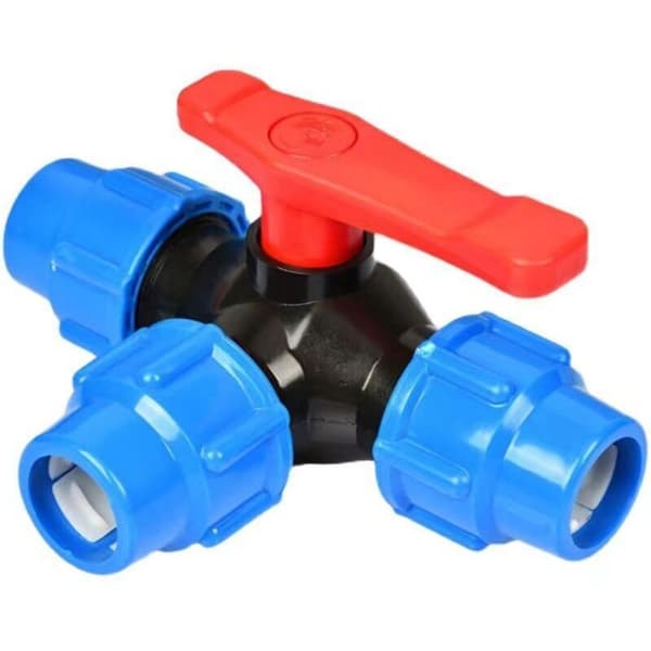 3-vejs PP-fitting - 25 mm lynkobling trevejs kugleventil til PVC/PE-rør med hurtigkontakt og T-forbindelse