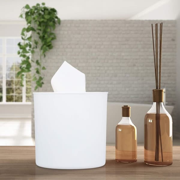 Sminkbomullsrondellbox med bambulock, modern design, 13x13 cm, vit/natur