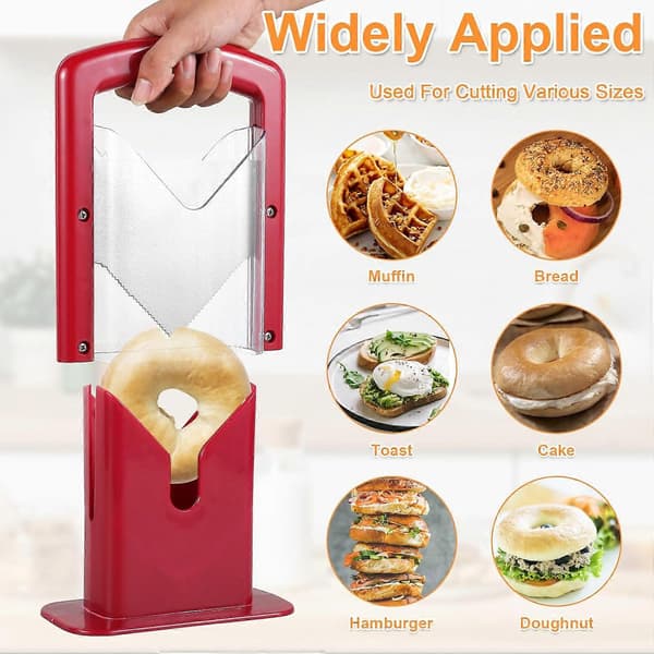 Bagelkutter, rustfritt stål brød toast kutter multifunksjonell for bagels toast muffins frukt og grønnsaker Red