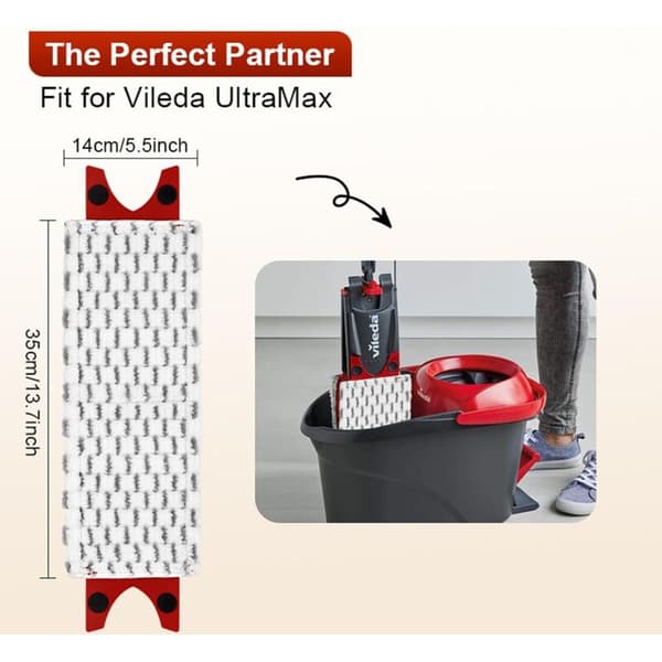 Pakke med 2 erstatningsmikrofiberputer, flate mikrofibermopphoder for Vileda Ultramax 2-i-1 Spraymopp erstatning