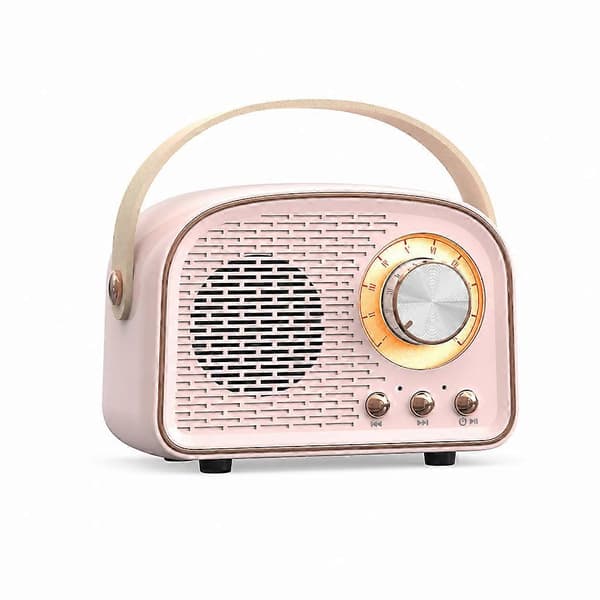 Retro bärbar Bluetooth-högtalare med radio och bärhandtag, rosa