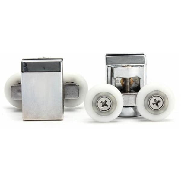 Sæt med 4 brusedørsruller, 23 mm, metal og zinklegering, 8-10 mm glashul, til skydedøre