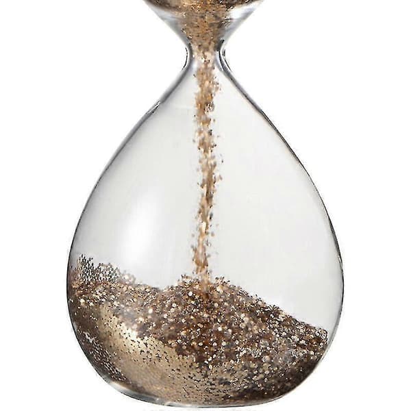 Timeglasdekoration i glas og guldglimmersand