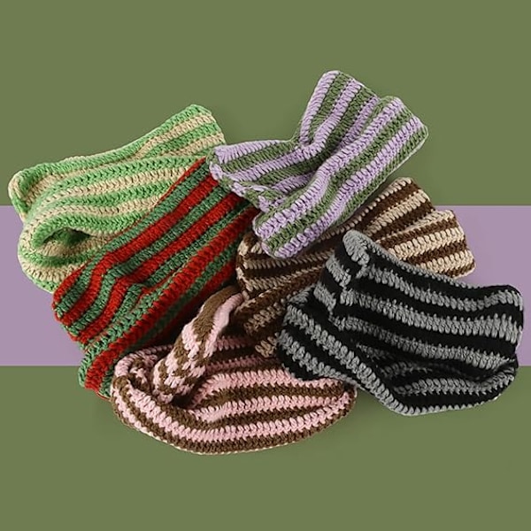 Damkatt Beanie Stickade Mössor med Öron Stickade Vinter Varma Elastiska Mössor Slouchy för Flickor Vuxna Barn Red+Green
