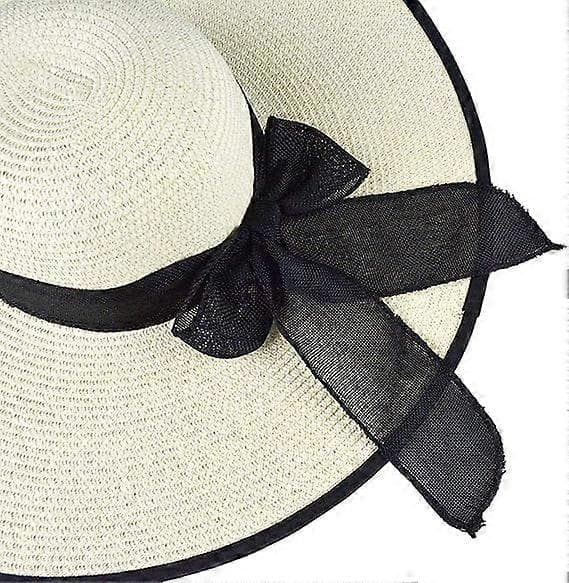 Bredskygget Fedora Hat til Kvinder Bæltespænde Retro Panama Floppy Hat White