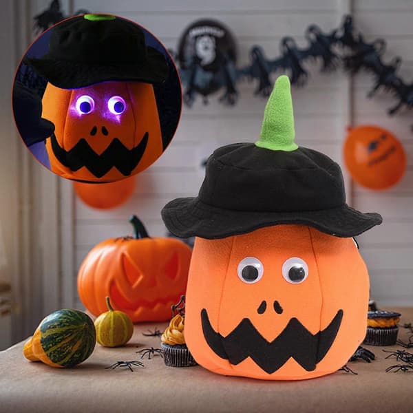 2025 Halloween Hink Pumpahink med Lock med Hatt Snacks, Godispåsar med Ljus Orange