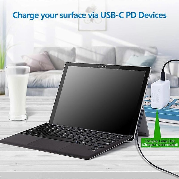 for Surface til USB C opladerkabel til Surface Pro 3/4/5/6/7, Surface Laptop 3/2/1, Surface Go