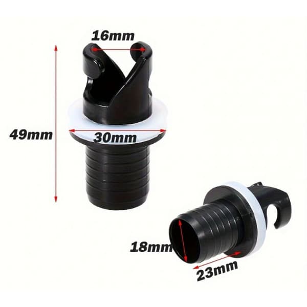 Fotpumpeslangeadapter for båt, HR-ventiladapter, 2-delt oppblåsbar ventilsett, oppblåsbar kajakkpumpeslangeadapter, plastluftventiladapter