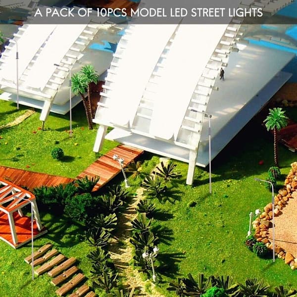 10 stk. Model LED Gadelampe Belysning Enkelt Hoved Tog Landskabs Layout 1:100