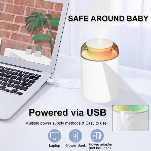 Cool Mist Luftfuktare Bärbar Personlig Skrivbords USB Luftfuktare med Nattlampa för Bil, Kontor, Hem