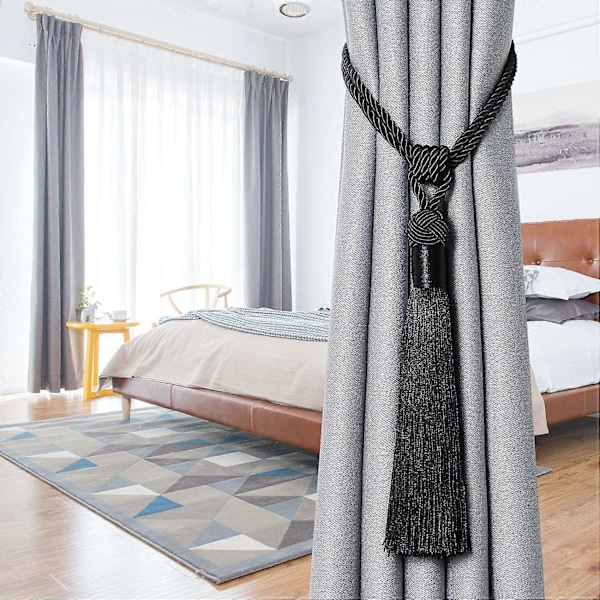 lly 2 kpl Pitkät Hapsunauhat Verhoille Käsintehdyt Punotut Köysisolmut Verhojen Kiinnikkeet Eurooppalaiseen Tyyliin Koristeelliset Verhonpidikkeet Kotiin ja Toimistoon Tuulta Vastaan Black 2 Pack