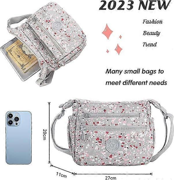 Crossbody-väskor för kvinnor, Multifick Crossbody-väska Axelväska Reseväska (Grå-röd prick)