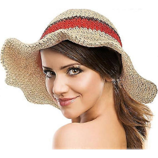 Boho Bredskyggede Strandhatte til KvinderFoldbare Solhatte til Kvinder UV BeskyttelseDame StråhatDame Sommer Strå Solhat