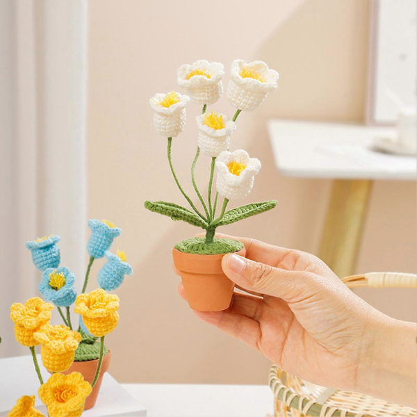 Vævede potteplanter, håndstrikkede mini hæklede plantepotter Yellow
