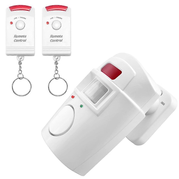 Infraröd Rörelsesensor Alarm - Inbrottslarm med 2 Fjärrkontroller, Lämplig för Hem/Garage/Butik