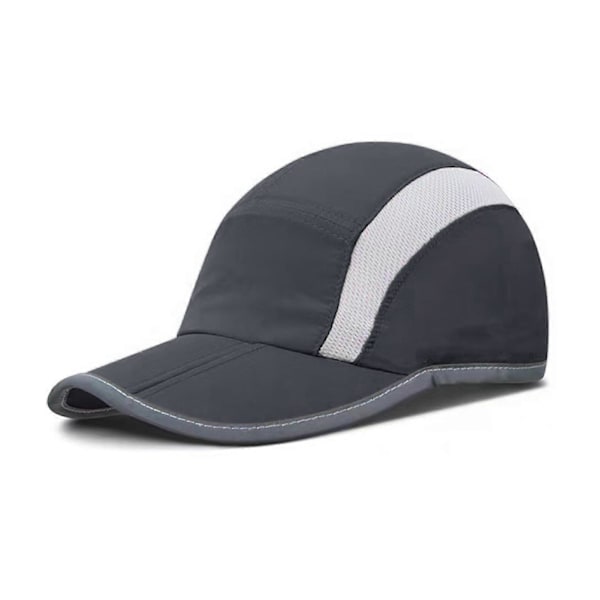 Lång Keps Unisex Solskydd Anti-UV Bra Andningsförmåga Ihålig Mesh Vikbar Reflexremsa Svettabsorberande Band Snabbtorkande Sportmössa Löpning Dark Gray