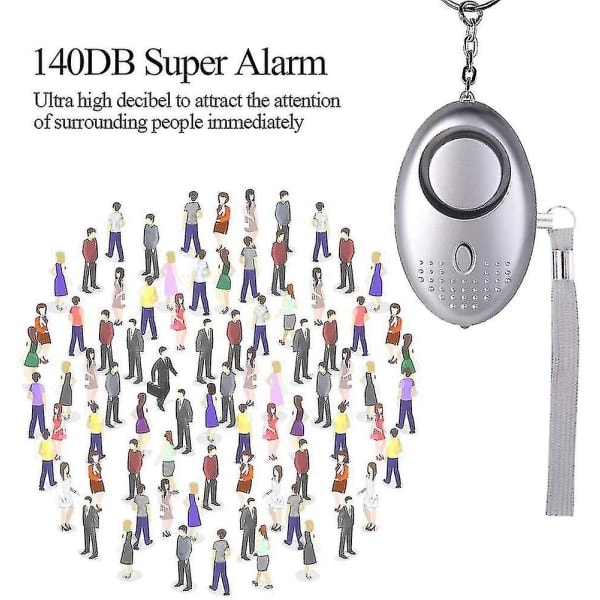 5-pakke 140db Personlig Sikkerhetsalarm Nøkkelring med LED-lys, Personlig Alarm - Perfekt