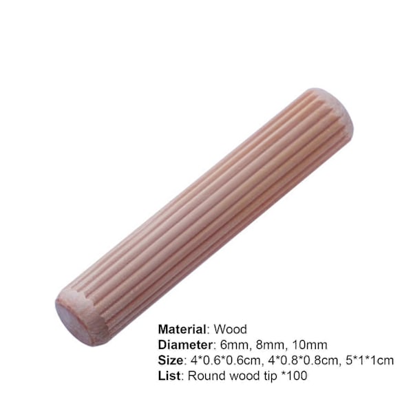 100 stk. 6/8/10 mm Tredybler Rillede Solid Konstruksjon Trebearbeiding Massivt Tre Fasfasede Runde Sporede Plugger for Håndverk Mengxi 10mm