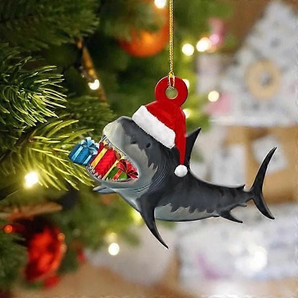 4 God Jul trähänge julgran haj