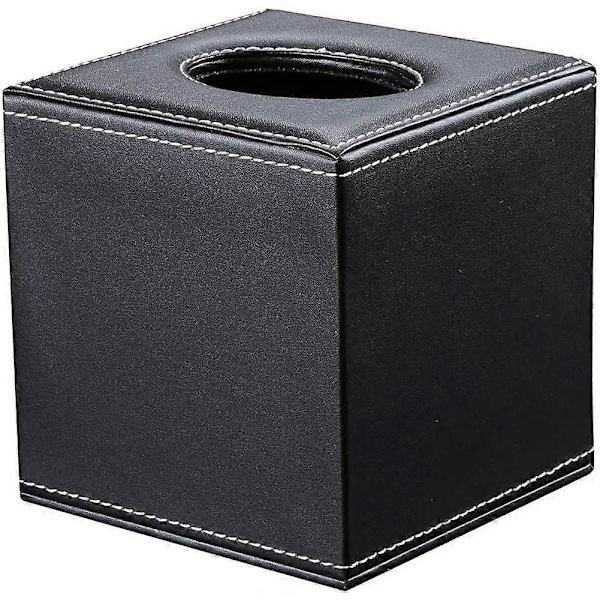 PU Læder Terning Firkantet Elegant Kleenexboks Holder (Sort)
