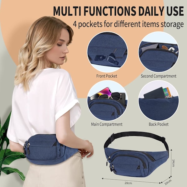 Midjeväskor för kvinnor och män, midjeväskor för löpning och promenader, vattentäta midjeväskor crossbody justerbara Blue