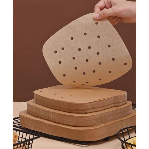 100 Airfryer Bagepapir, Perforeret Airfryer Bagepapir, Engangs Non-Stick Oliefri Bagepapir Tilbehør til Airfryer