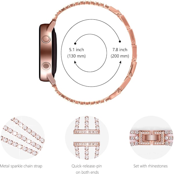 Kompatibel med Galaxy Watch-rem 20mm kvinnor Bling Metal Armband för Galaxy Watch 7/6/5/4 rem Rose gold