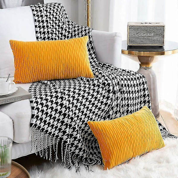 2 st Sammet kuddfodral 30*50cm lämplig för vardagsrum soffa sovrum dekoration mörkgul